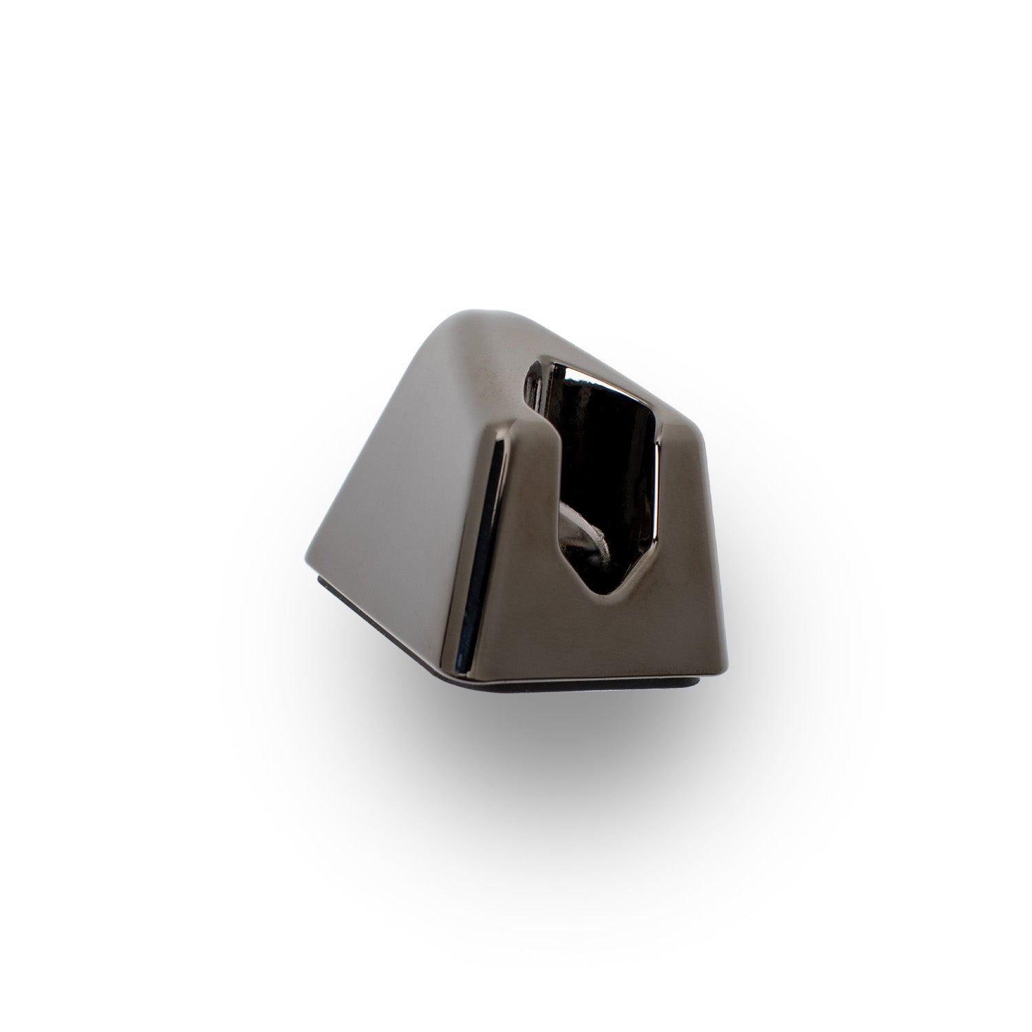 A Leaf Shave brand Leaf razor stand in the finish called Mercury