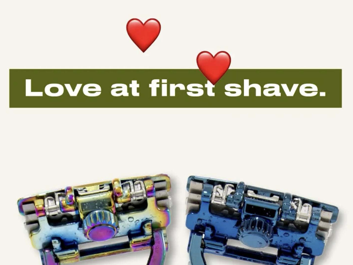 Two razors with Love At First Shave written next two red hearts