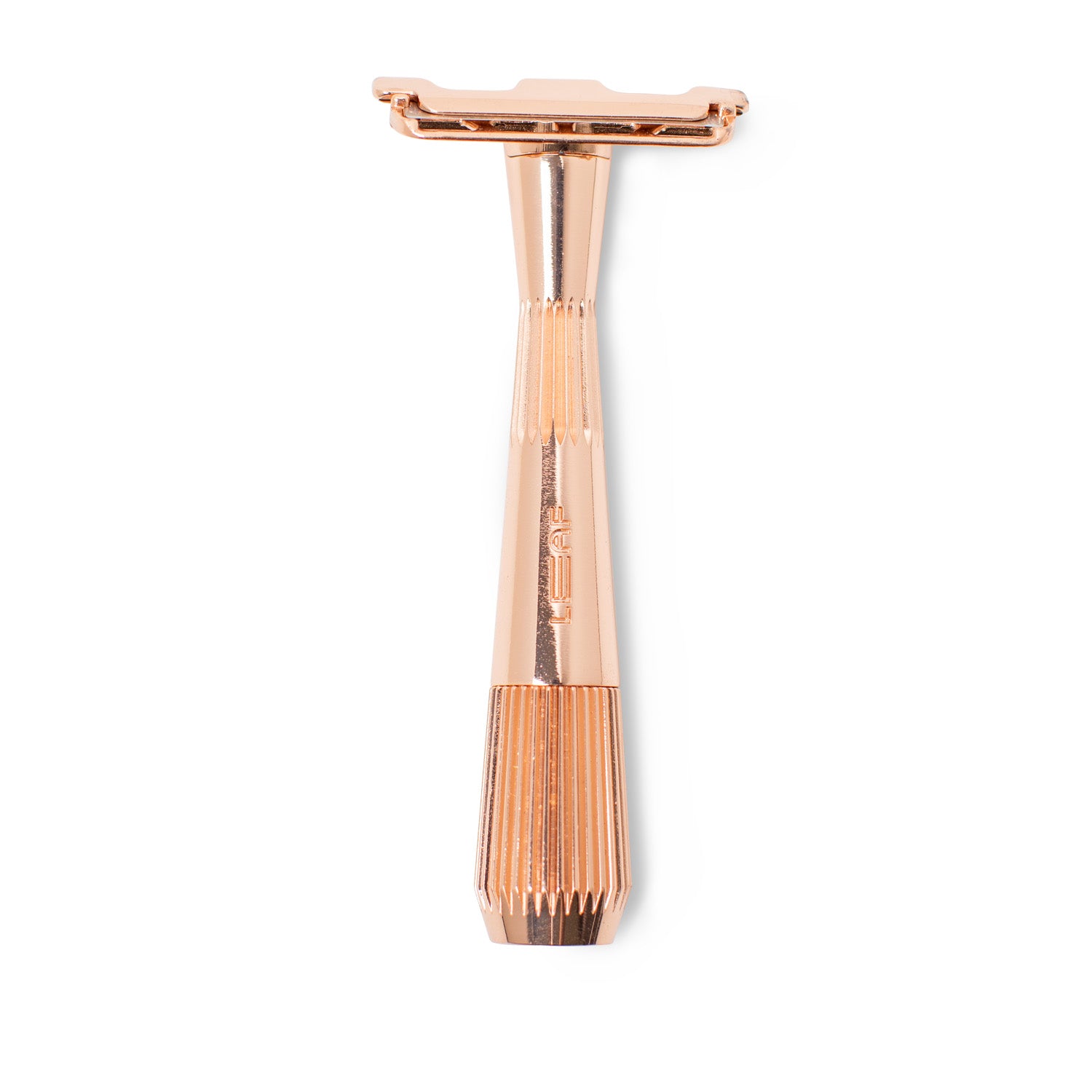 A Leaf Shave brand Single-Edge razor in the finish called Rose Gold